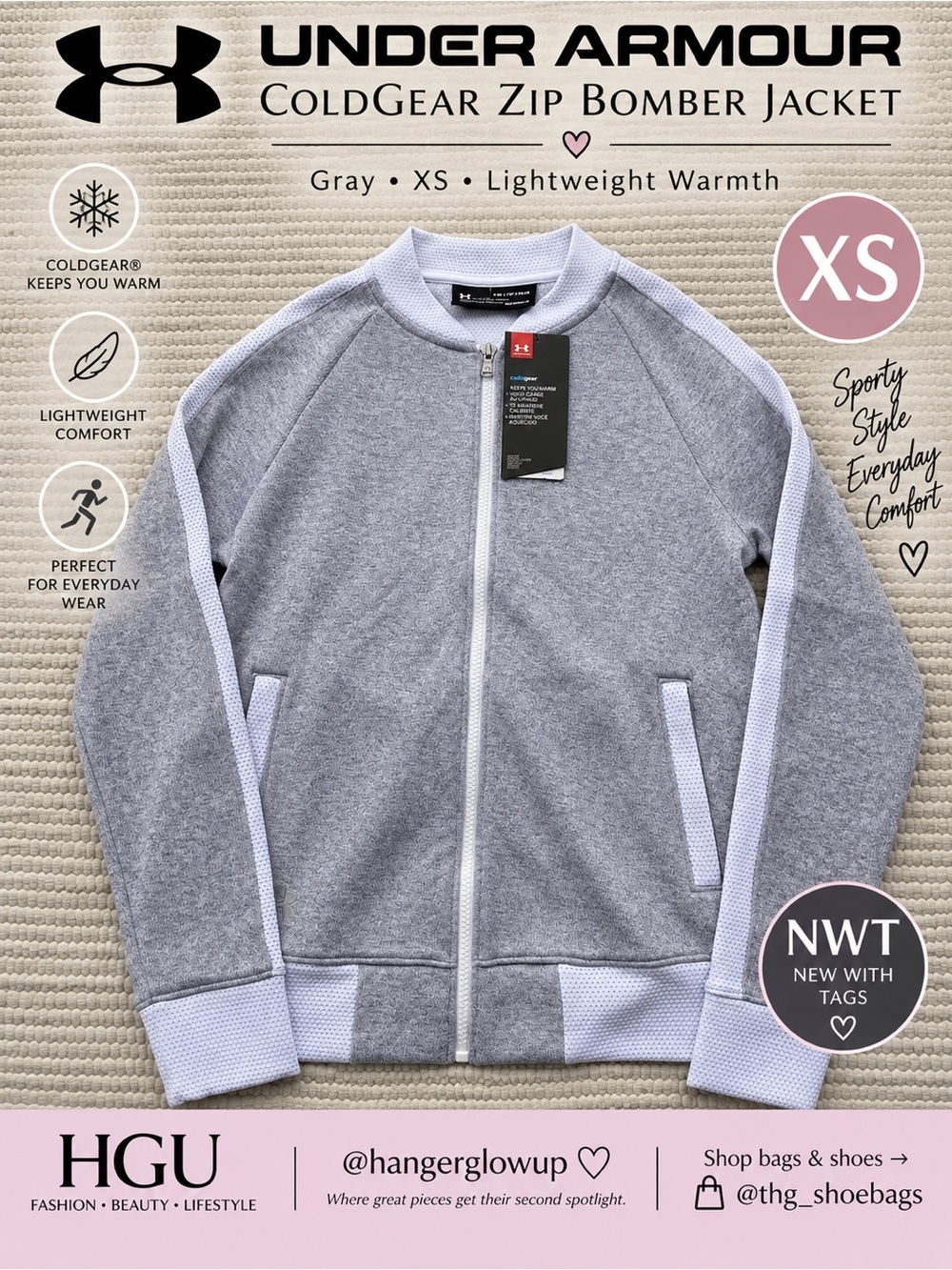 Under Armour ColdGear Full Zip Bomber Jacket Gray White XS NWT